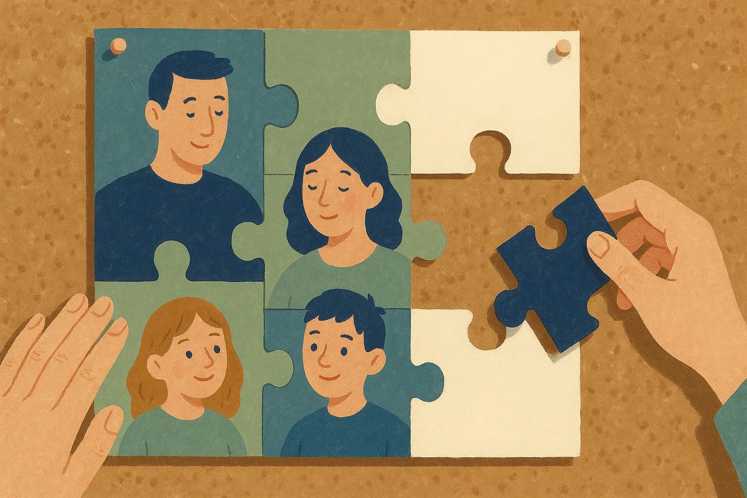 Illustration of parents assembling a class roster like a jigsaw with pieces still missing
