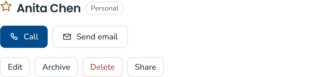Contact detail with the Share action